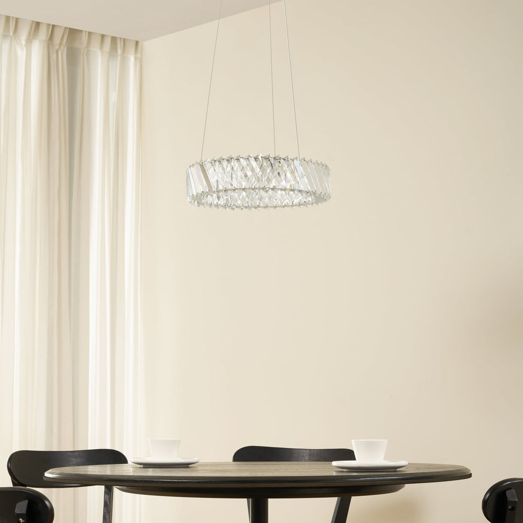 Nærbilde av LED pendellampe Glacis krystallglass Ø40 cm krom