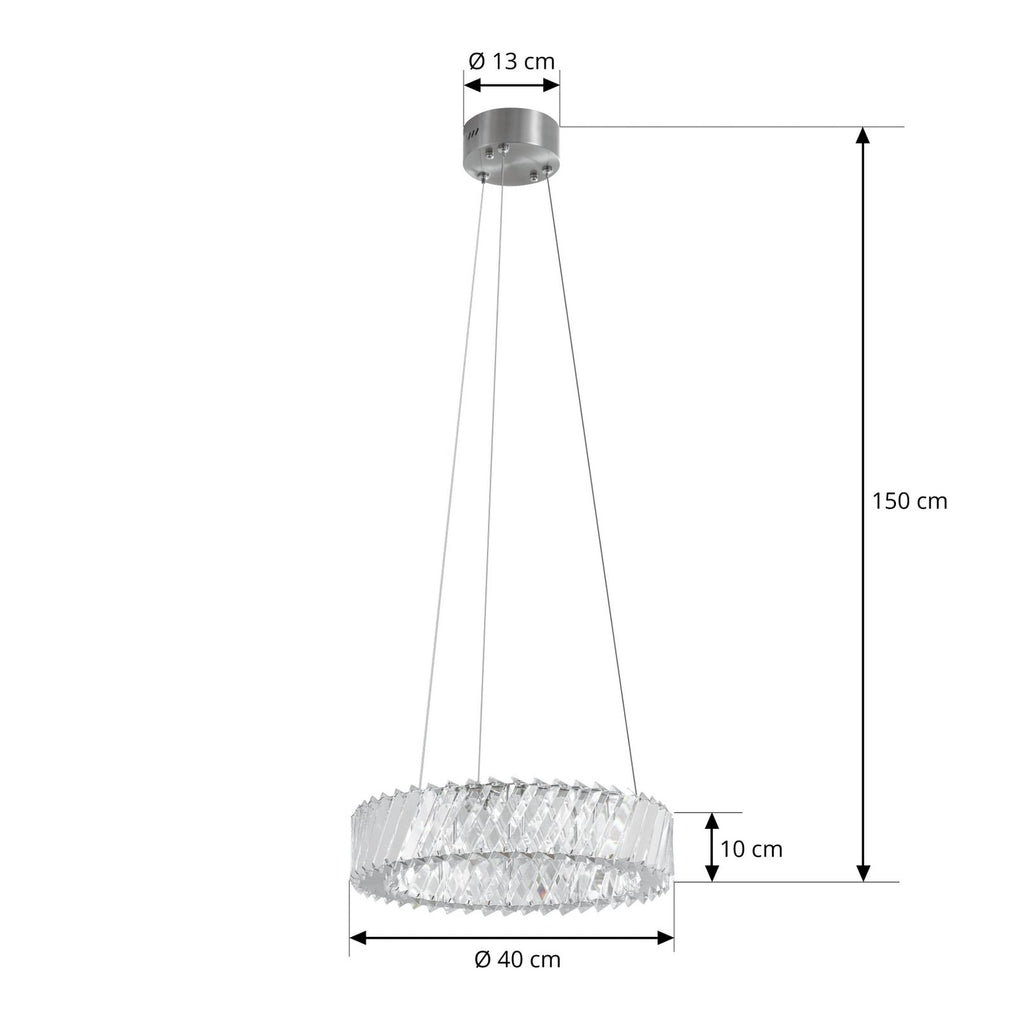 Montert LED pendellampe Glacis krystallglass Ø40 cm krom i stue