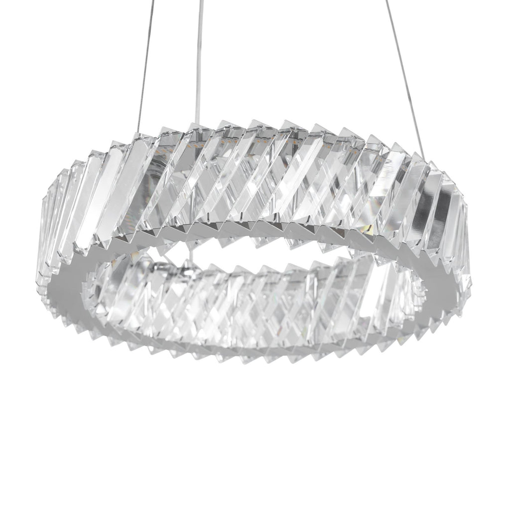 LED pendellampe Glacis krystallglass Ø40 cm krom sett fra siden