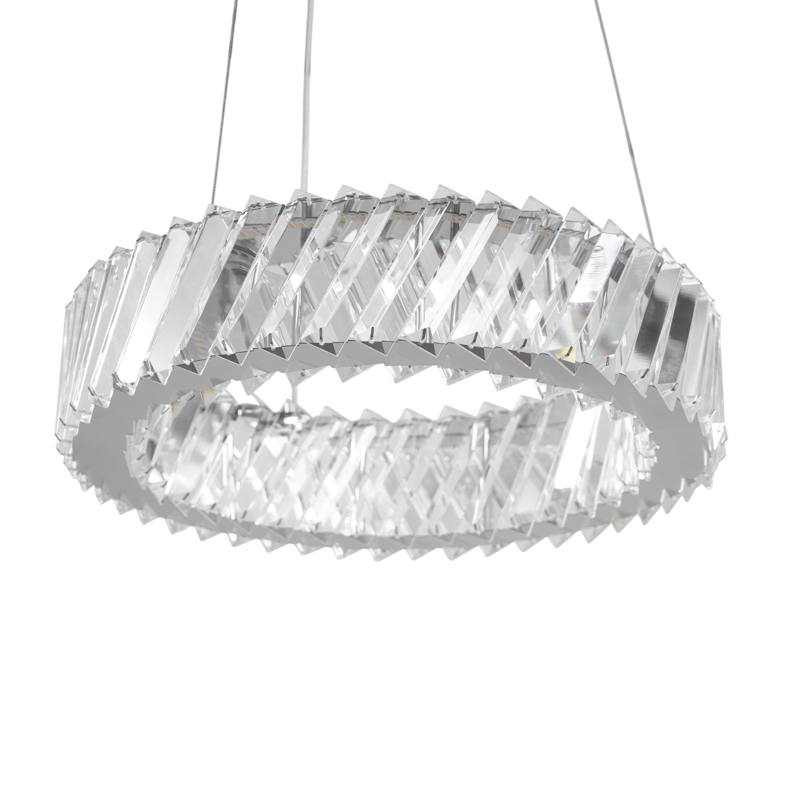 LED pendellampe Glacis krystallglass Ø40 cm krom sett fra siden