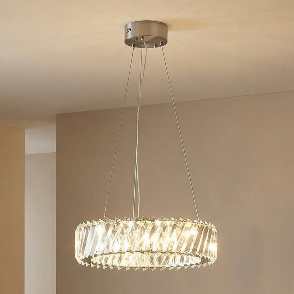 LED pendellampe Glacis krystallglass Ø40 cm krom lysdetalj