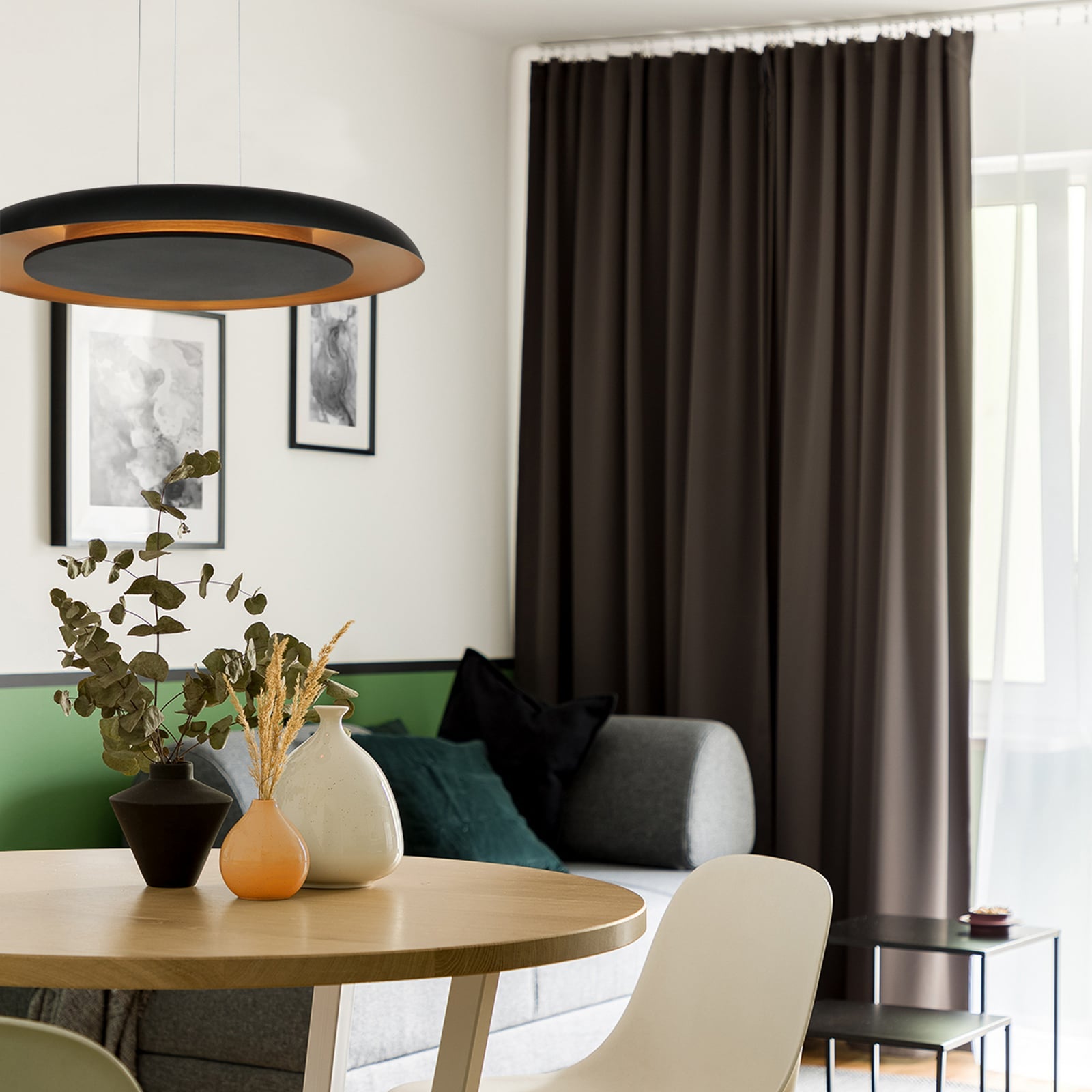LED pendellampe Golden Veil svart/gull bakside
