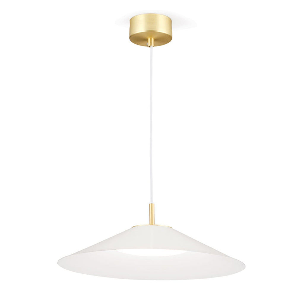 LED pendellampe Gourmet dimbar hvit stål Ø35 cm 22W nærbilde av messingdetaljer