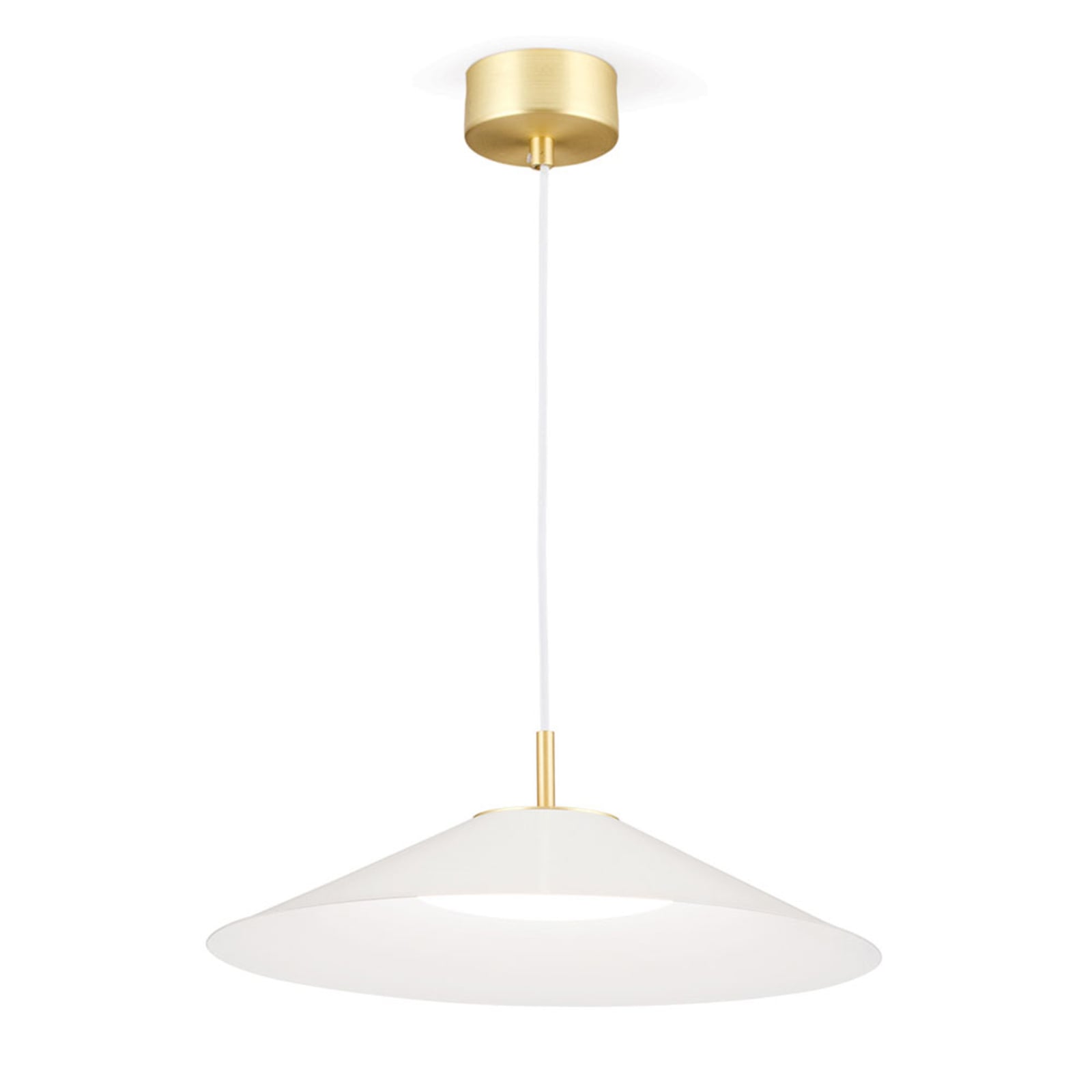 LED pendellampe Gourmet dimbar hvit stål Ø35 cm 22W nærbilde av messingdetaljer
