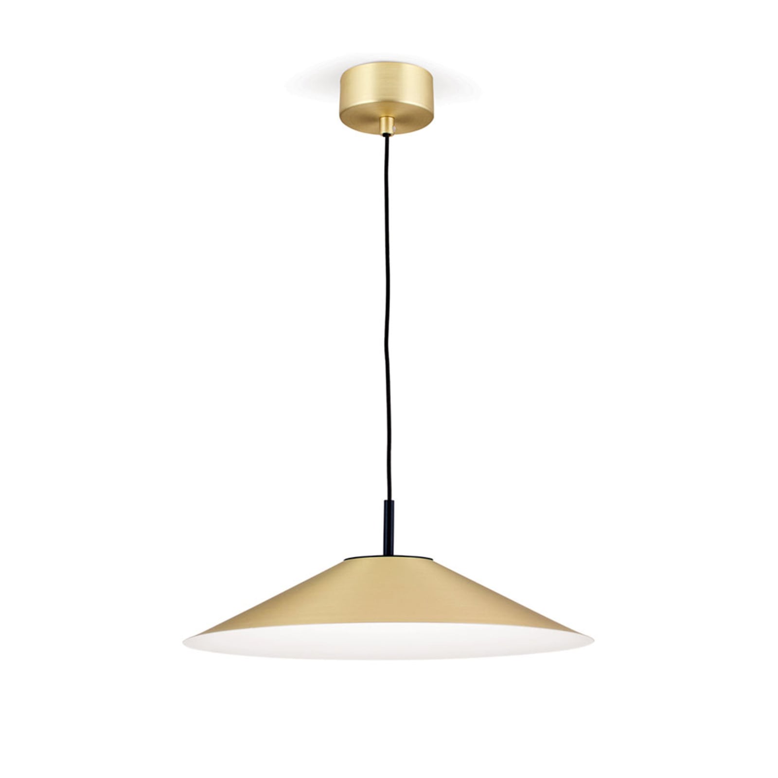 LED pendellampe Gourmet dimbar matt messing Ø35 cm 22W nærbilde av tekstilkabel