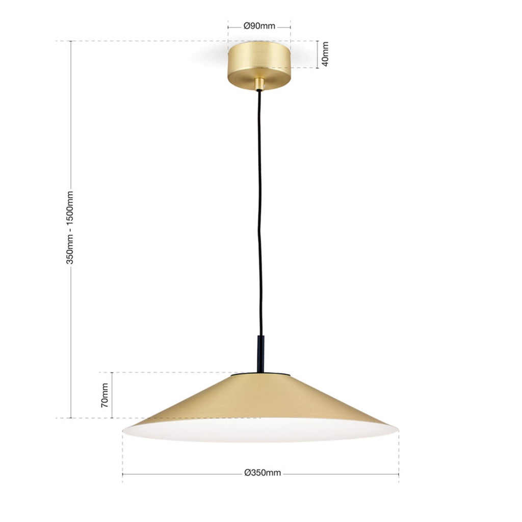 LED pendellampe Gourmet dimbar matt messing Ø35 cm 22W diffusor detalj