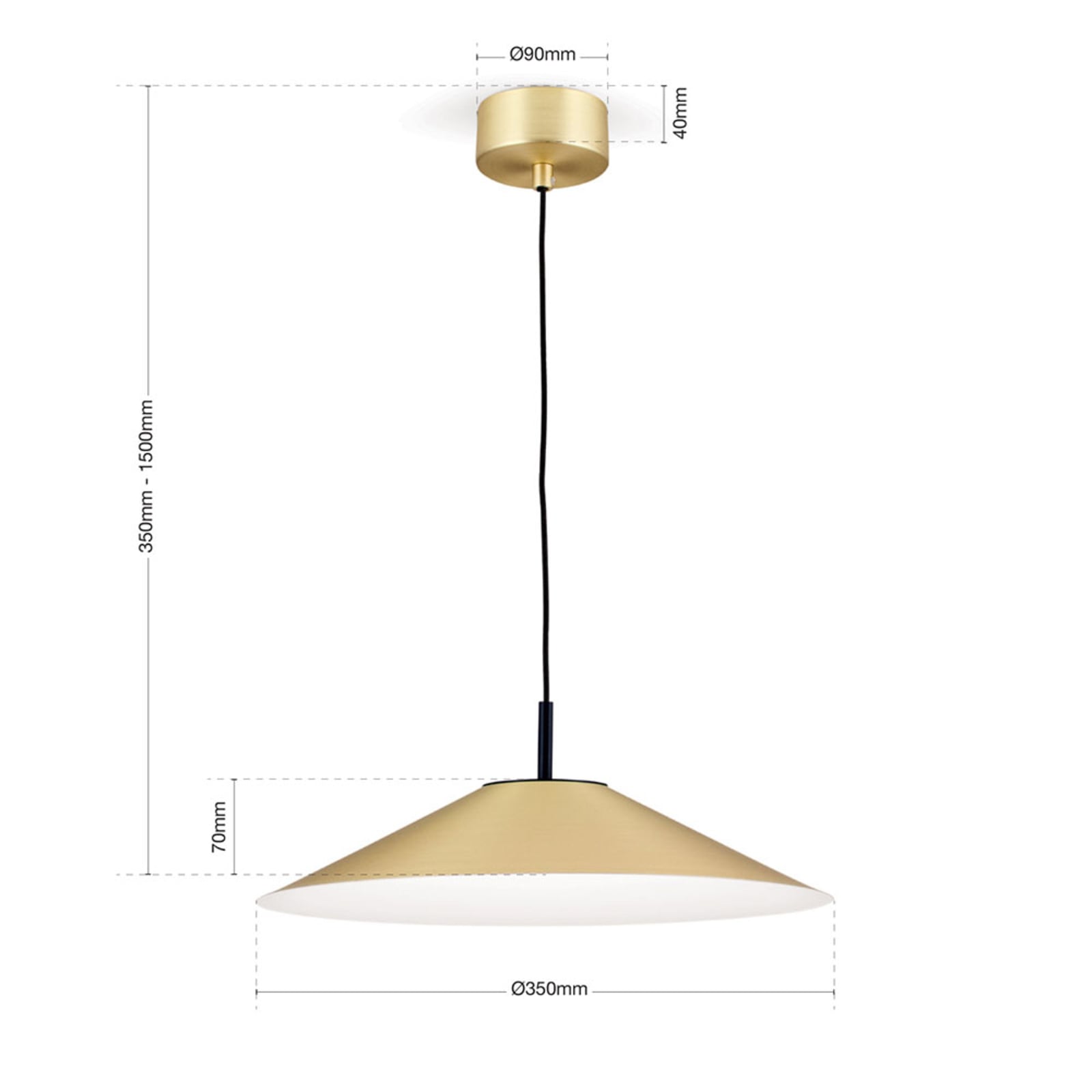 LED pendellampe Gourmet dimbar matt messing Ø35 cm 22W diffusor detalj