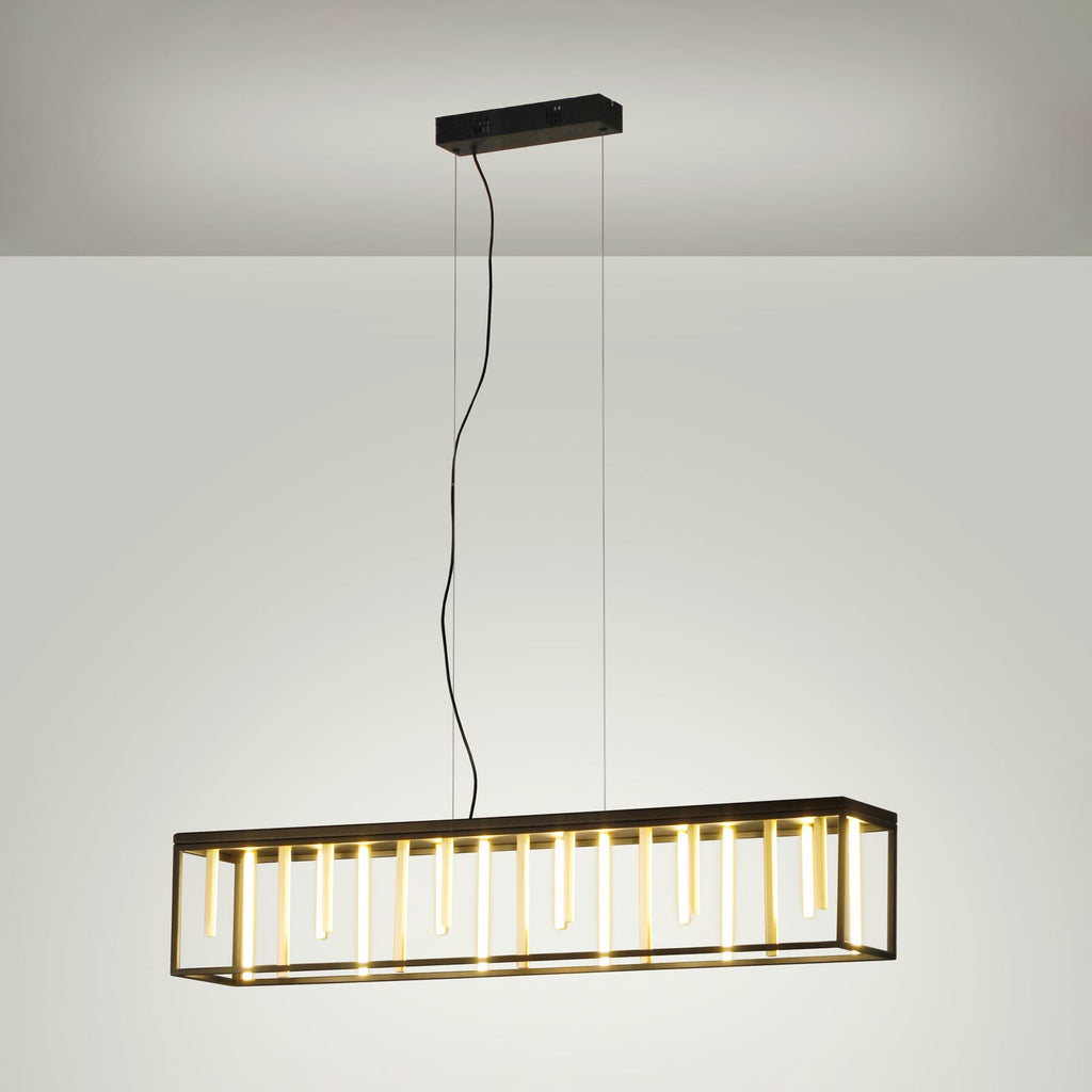 LED pendellampe Grid dimbar CCT fjernkontroll 110 cm svart/gull montert i rom