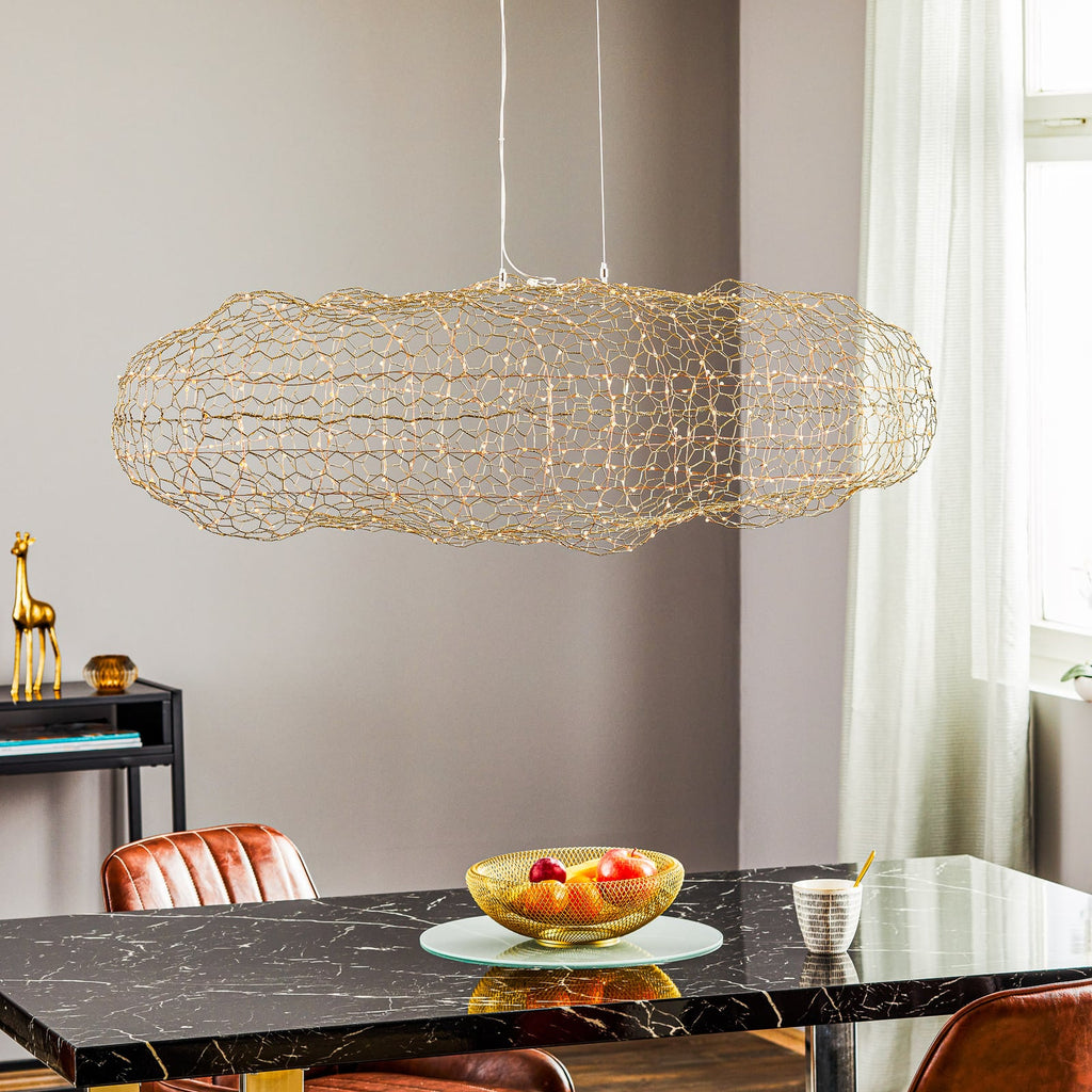 LED pendellampe Hayden skyform metallnett gull bakside