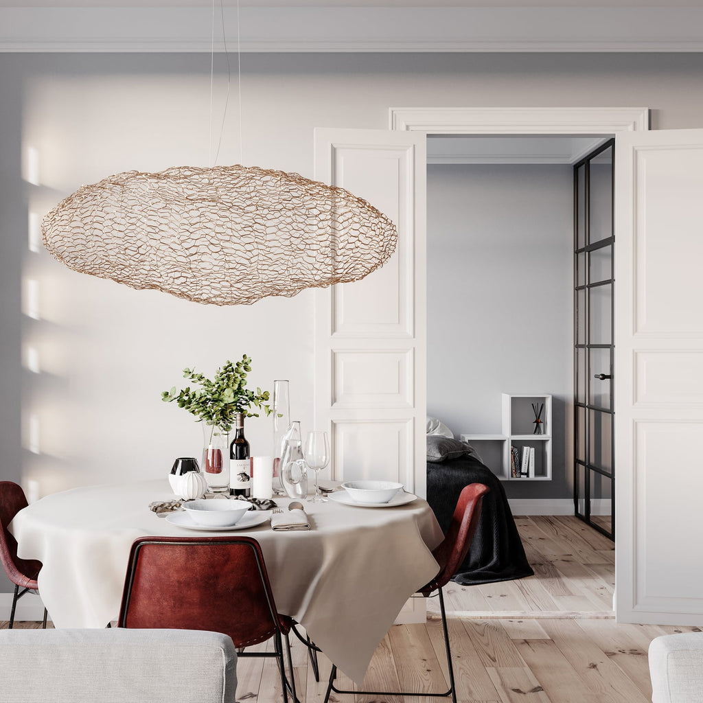 Detalj av metallnett på LED pendellampe Hayden
