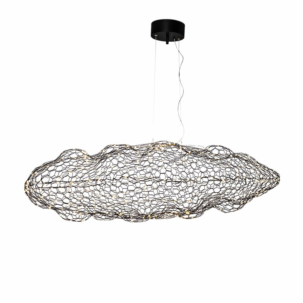 LED pendellampe Hayden svart matt dimbar 76 cm 2700K detalj av metallnett