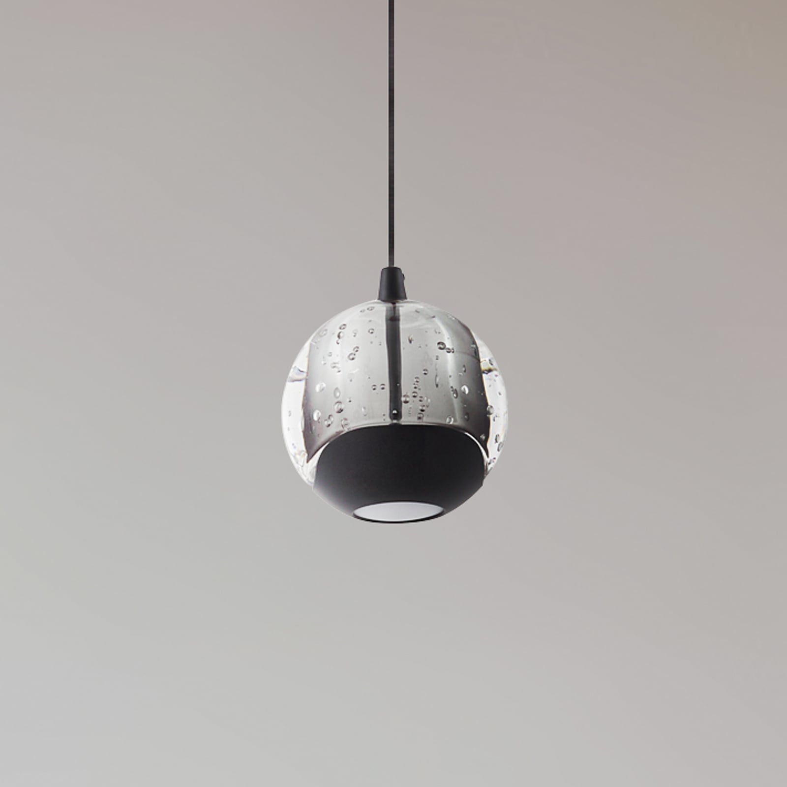 LED pendellampe Hayley 1-lys glass svart Ø10 cm forfra