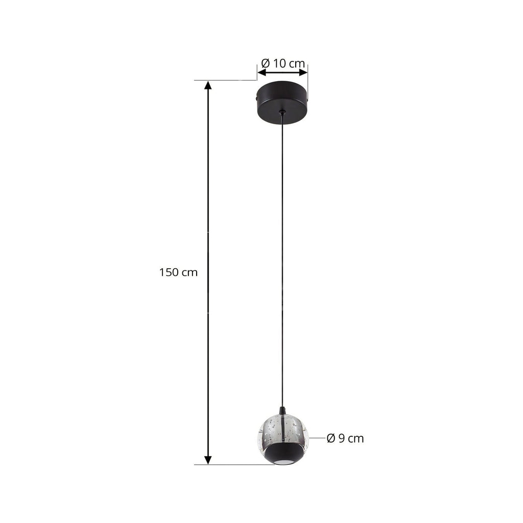 LED pendellampe Hayley 1-lys glass svart Ø10 cm detalj