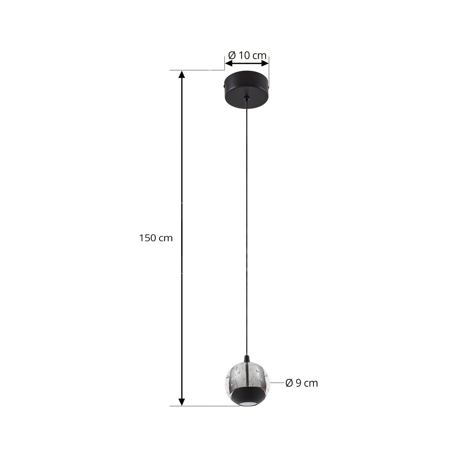 LED pendellampe Hayley 1-lys glass svart Ø10 cm detalj