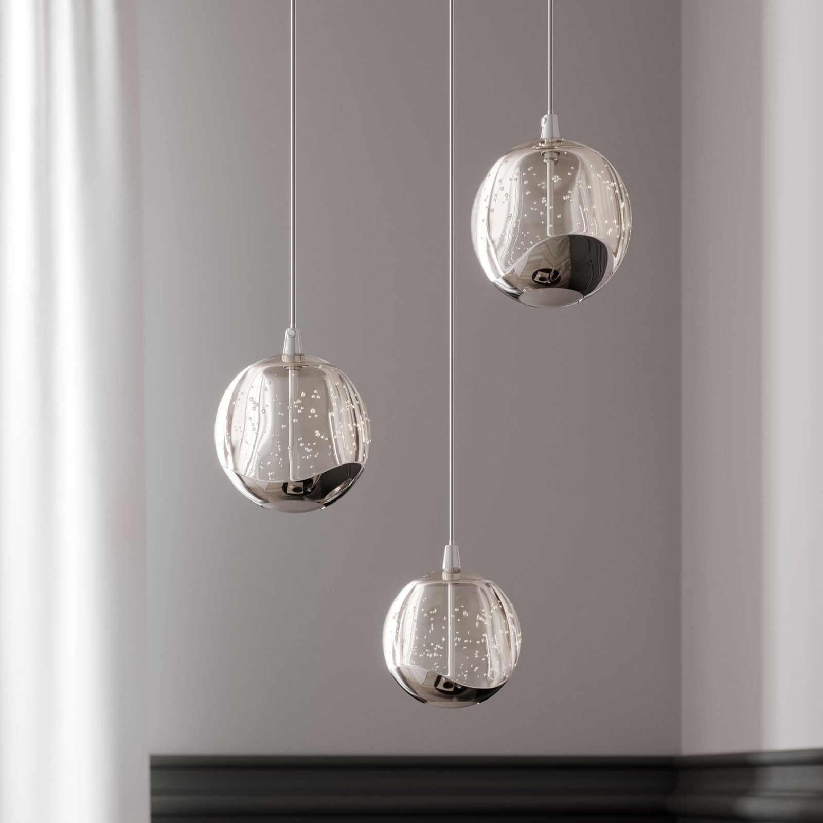 LED pendellampe Hayley 3-lys glass krom Ø25 cm bakside