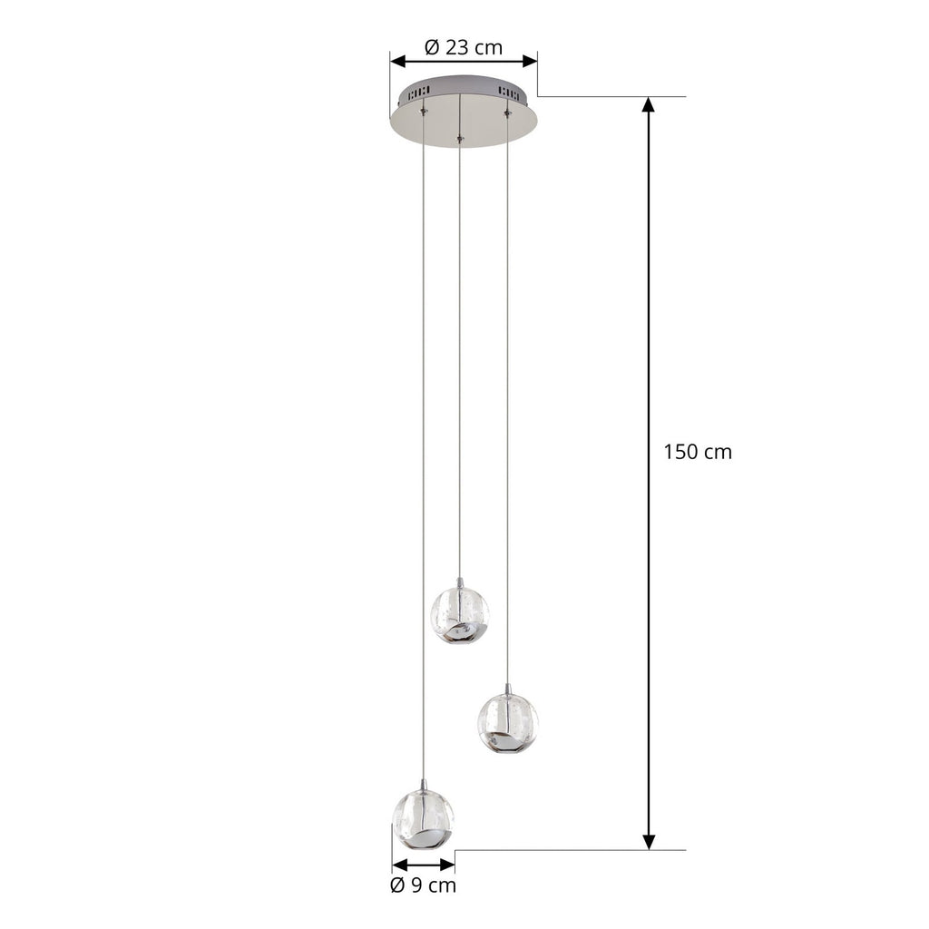 LED pendellampe Hayley 3-lys glass krom Ø25 cm detalj av glasskjerm