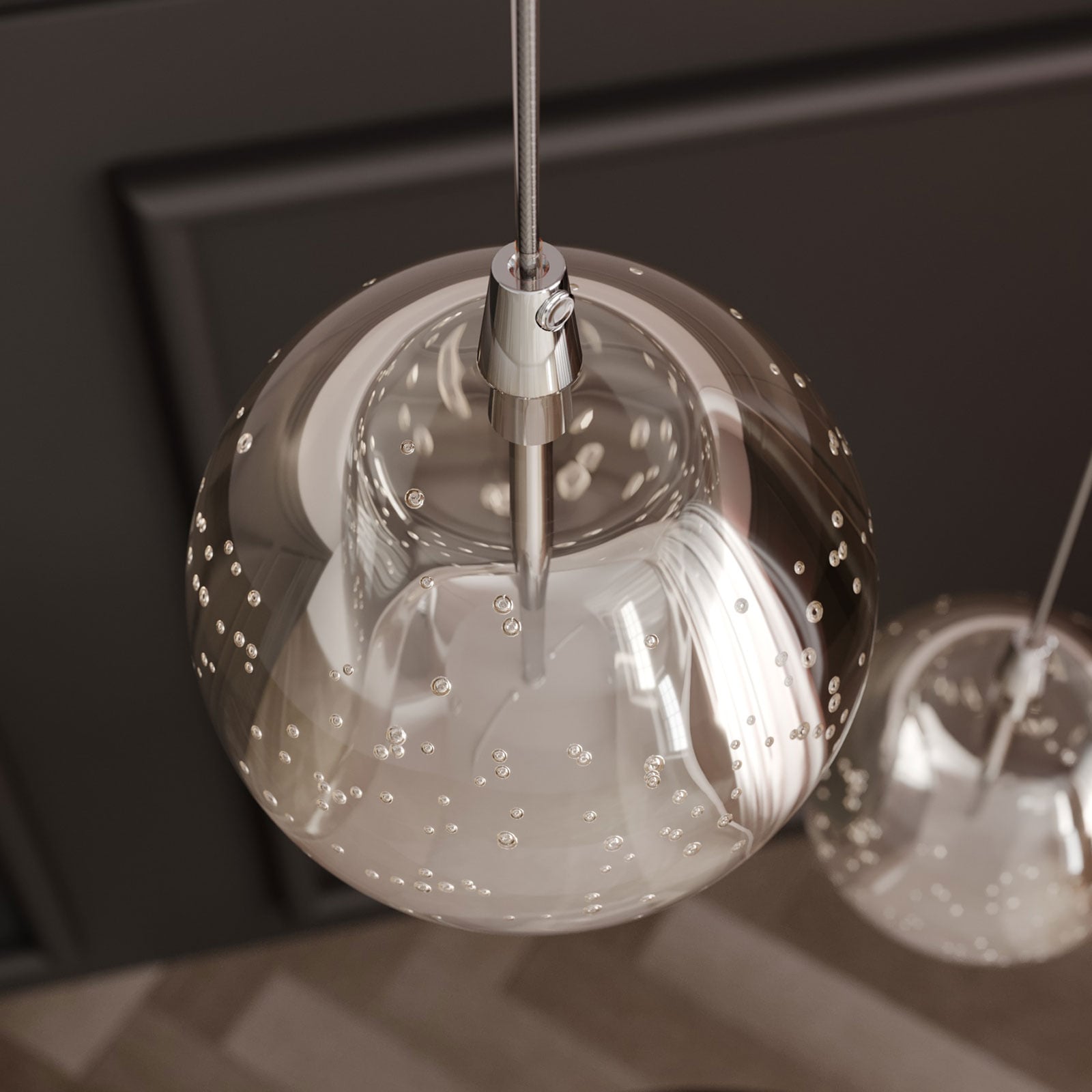 LED pendellampe Hayley 3-lys glass krom Ø25 cm oversiktsbilde