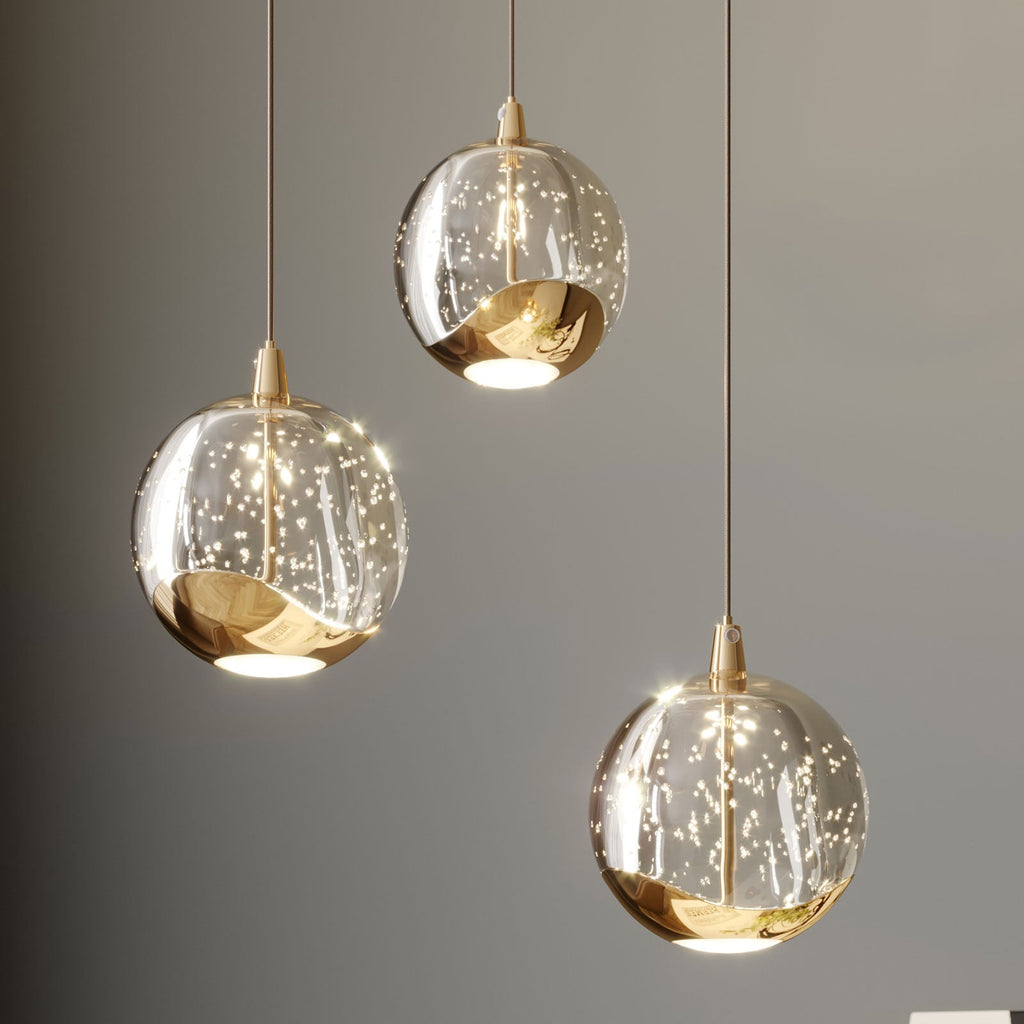 LED pendellampe Hayley 3-lys glass kuleform gull forfra