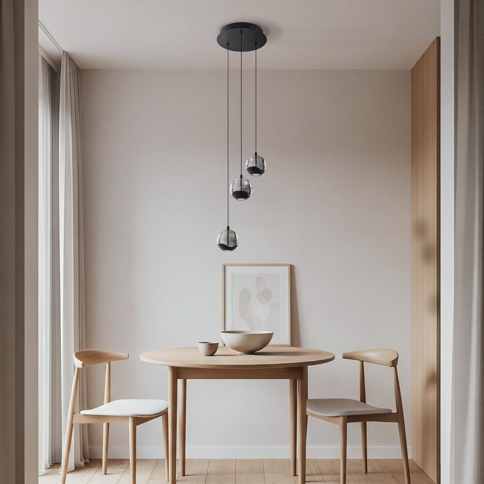 LED pendellampe Hayley 3-lys glass svart bakside