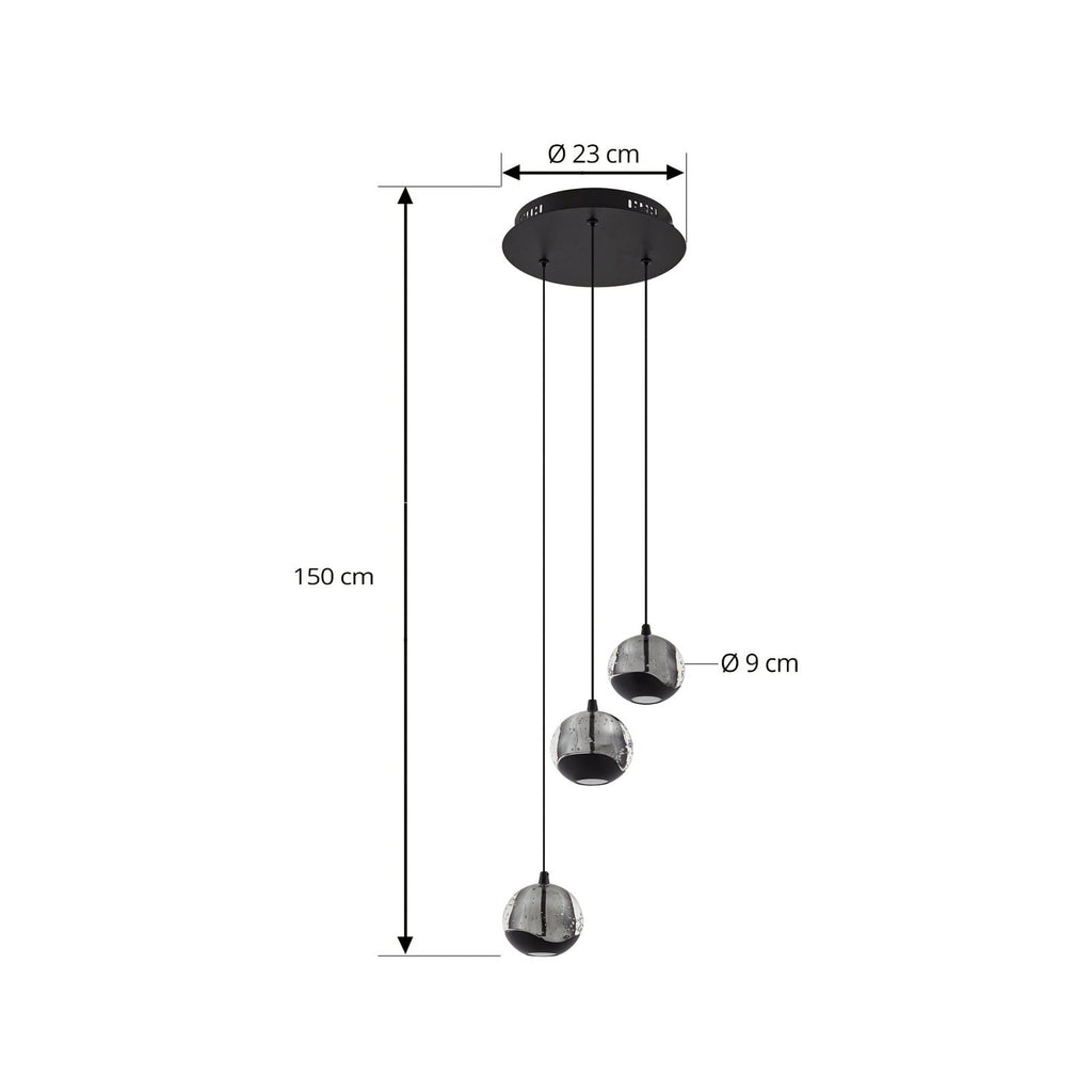 Detalj av LED pendellampe Hayley 3-lys glass svart