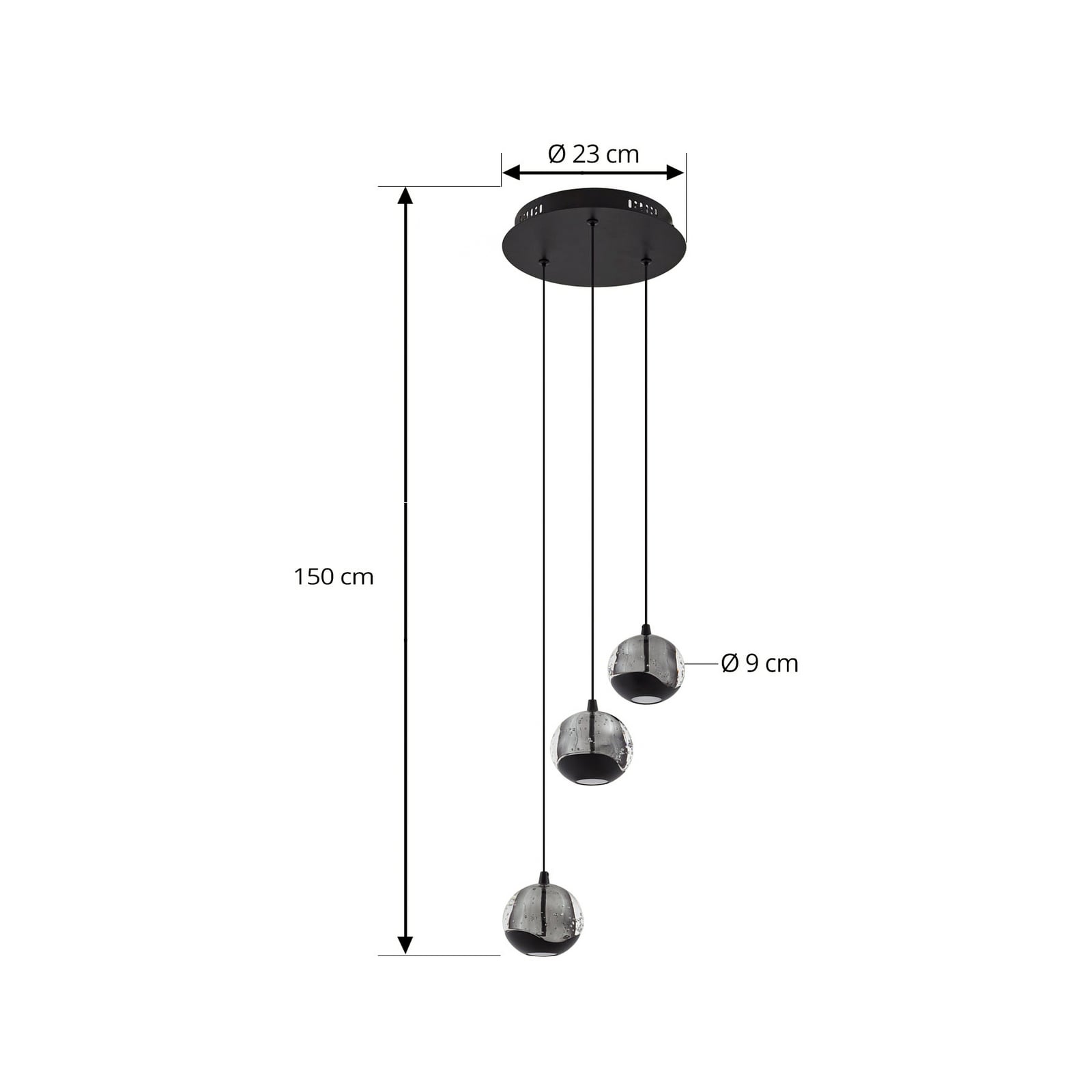 Detalj av LED pendellampe Hayley 3-lys glass svart