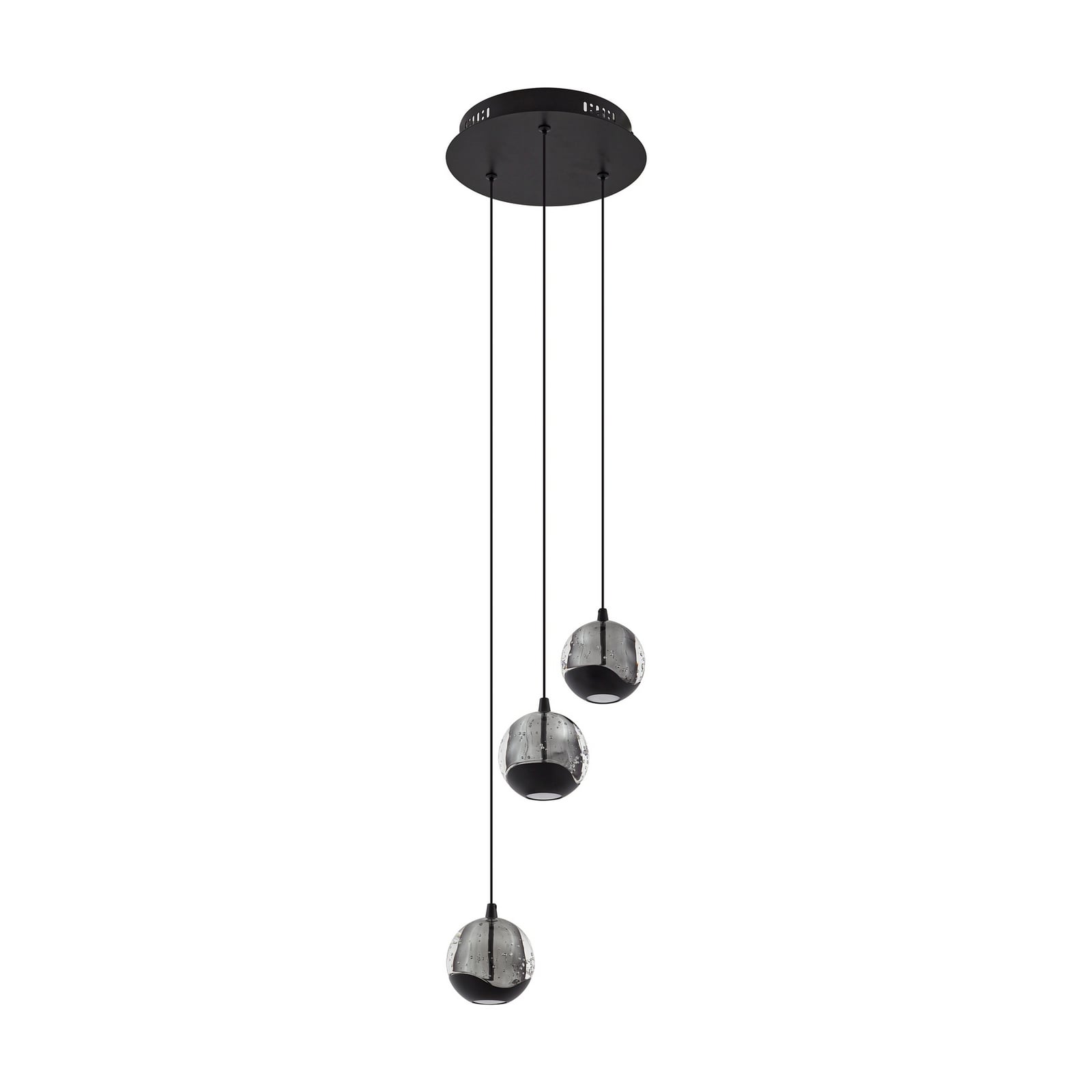 LED pendellampe Hayley 3-lys glass svart montert i rom