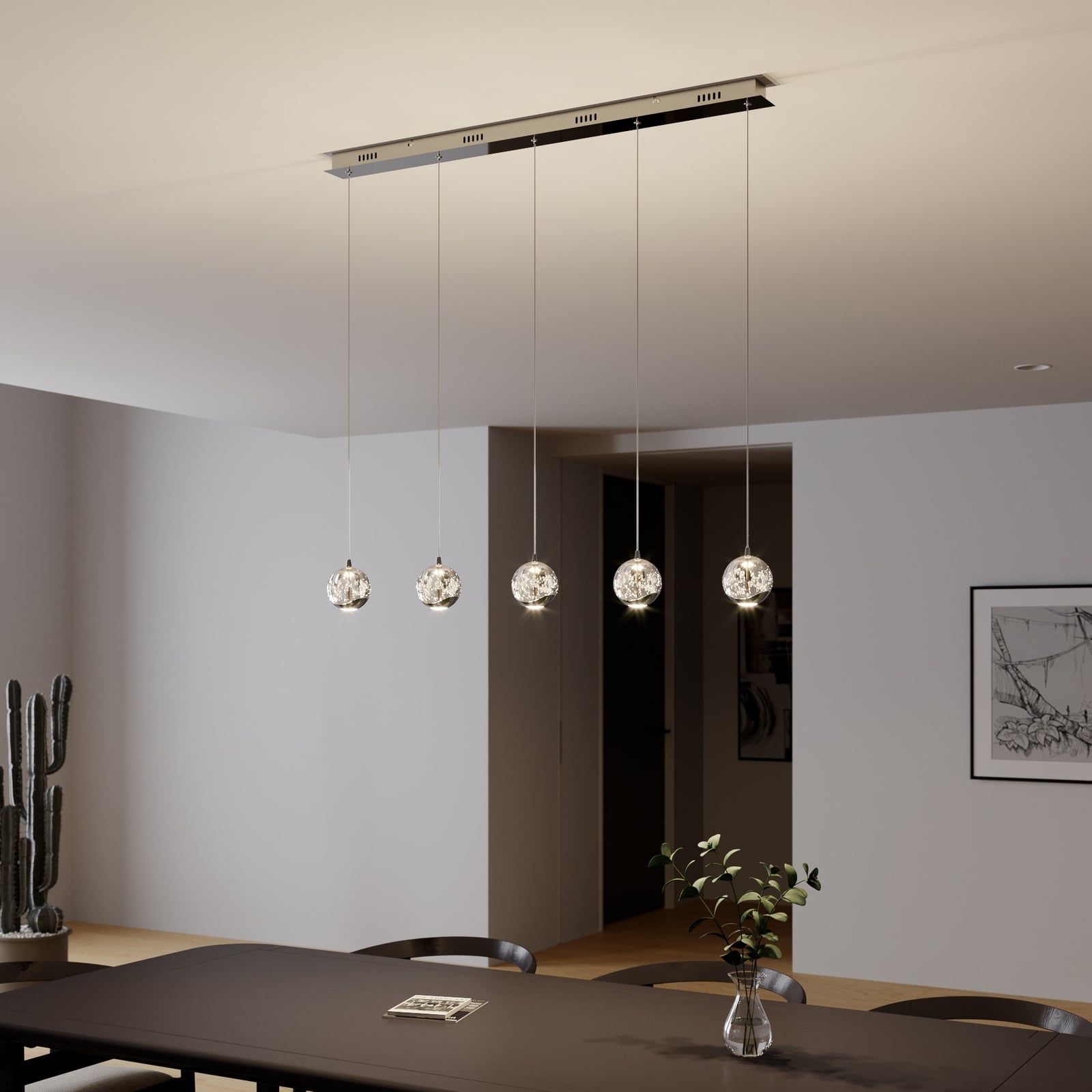 LED pendellampe Hayley 5-lys glass krom 96 cm bakside