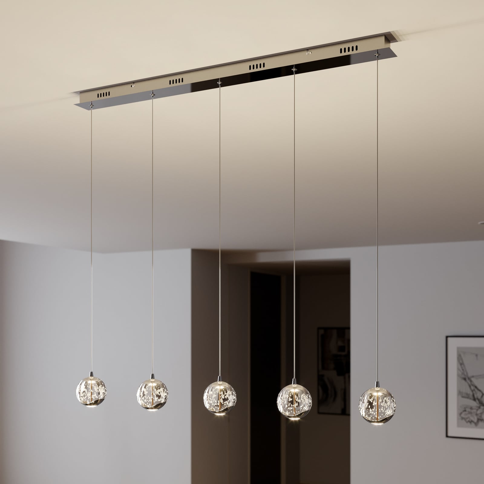 LED pendellampe Hayley 5-lys glass krom 96 cm forfra