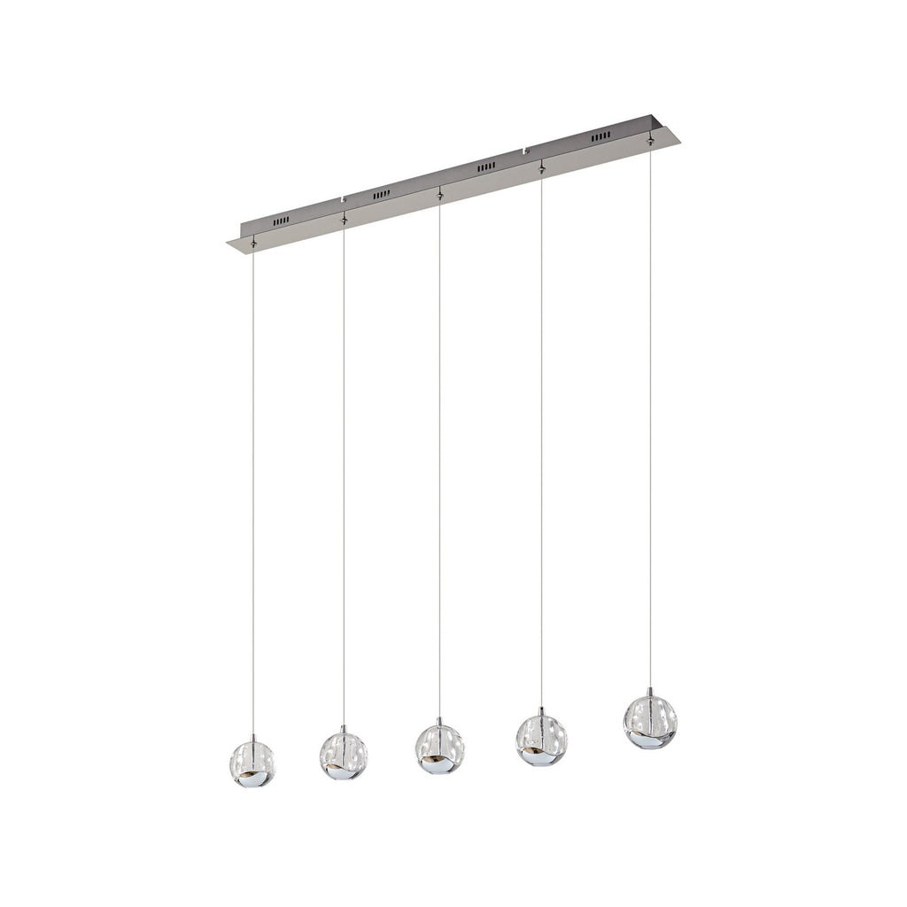 LED pendellampe Hayley 5-lys glass krom 96 cm nærbilde av kromdetalj