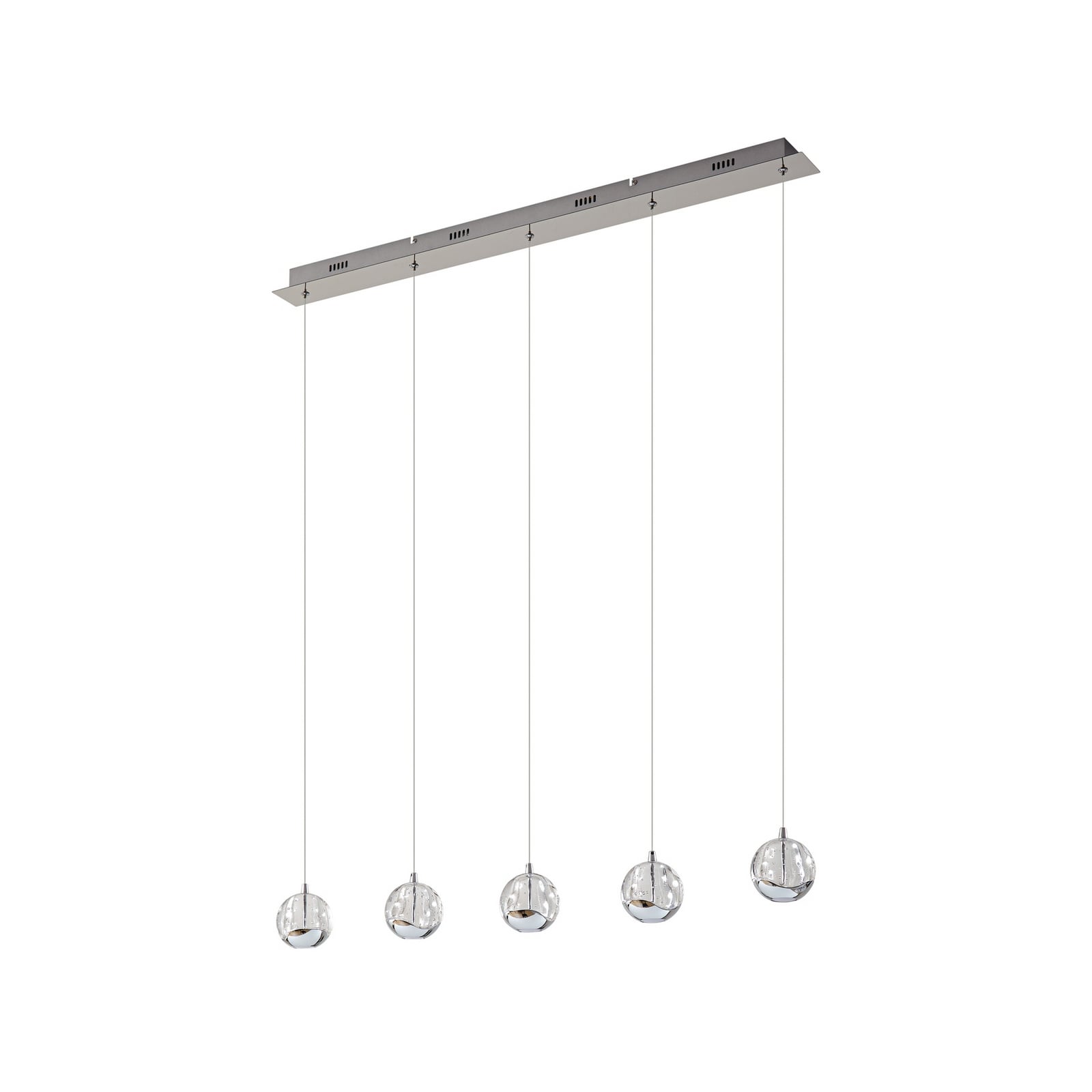 LED pendellampe Hayley 5-lys glass krom 96 cm nærbilde av kromdetalj