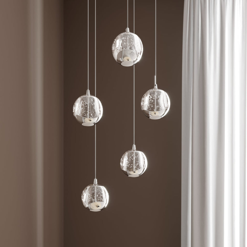 LED pendellampe Hayley 5-lys glass krom bakside
