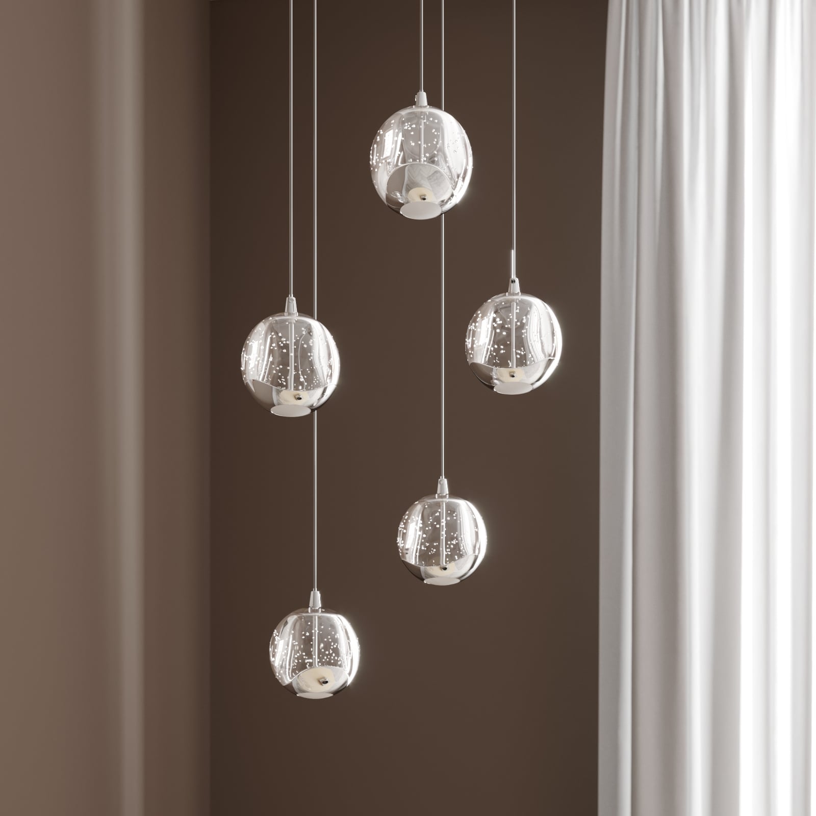 LED pendellampe Hayley 5-lys glass krom bakside