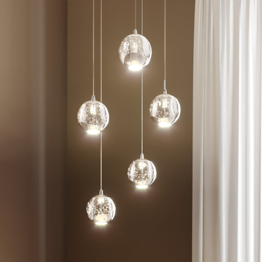 LED pendellampe Hayley 5-lys glass krom foran
