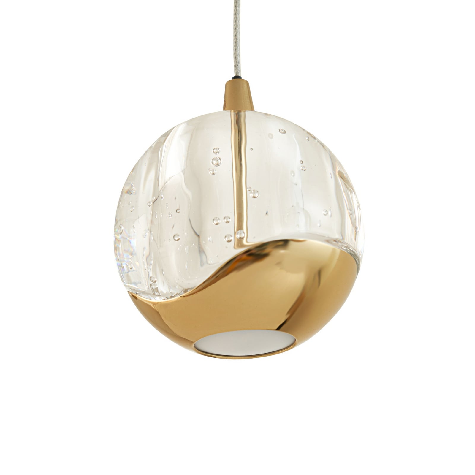 LED pendellampe Hayley 5-lys glass kuleform 96 cm gull med oppheng