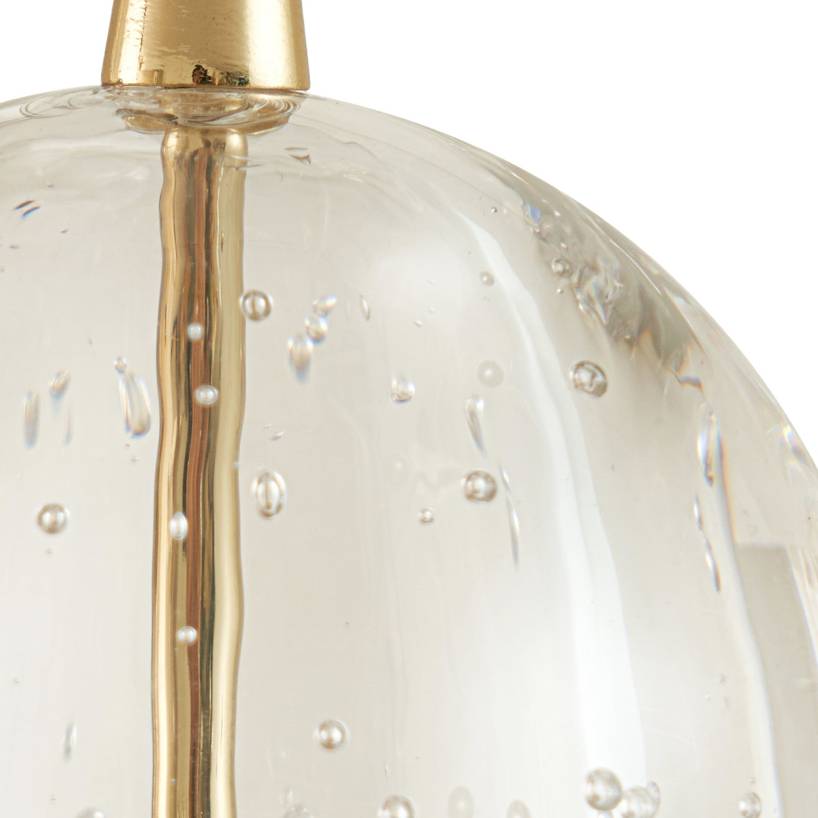 LED pendellampe Hayley 5-lys glass kuleform 96 cm gull sett fra siden