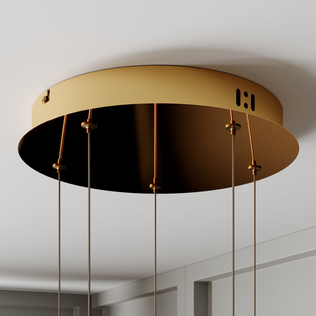 LED pendellampe Hayley 5-lys glass kuleform gull montert i rom