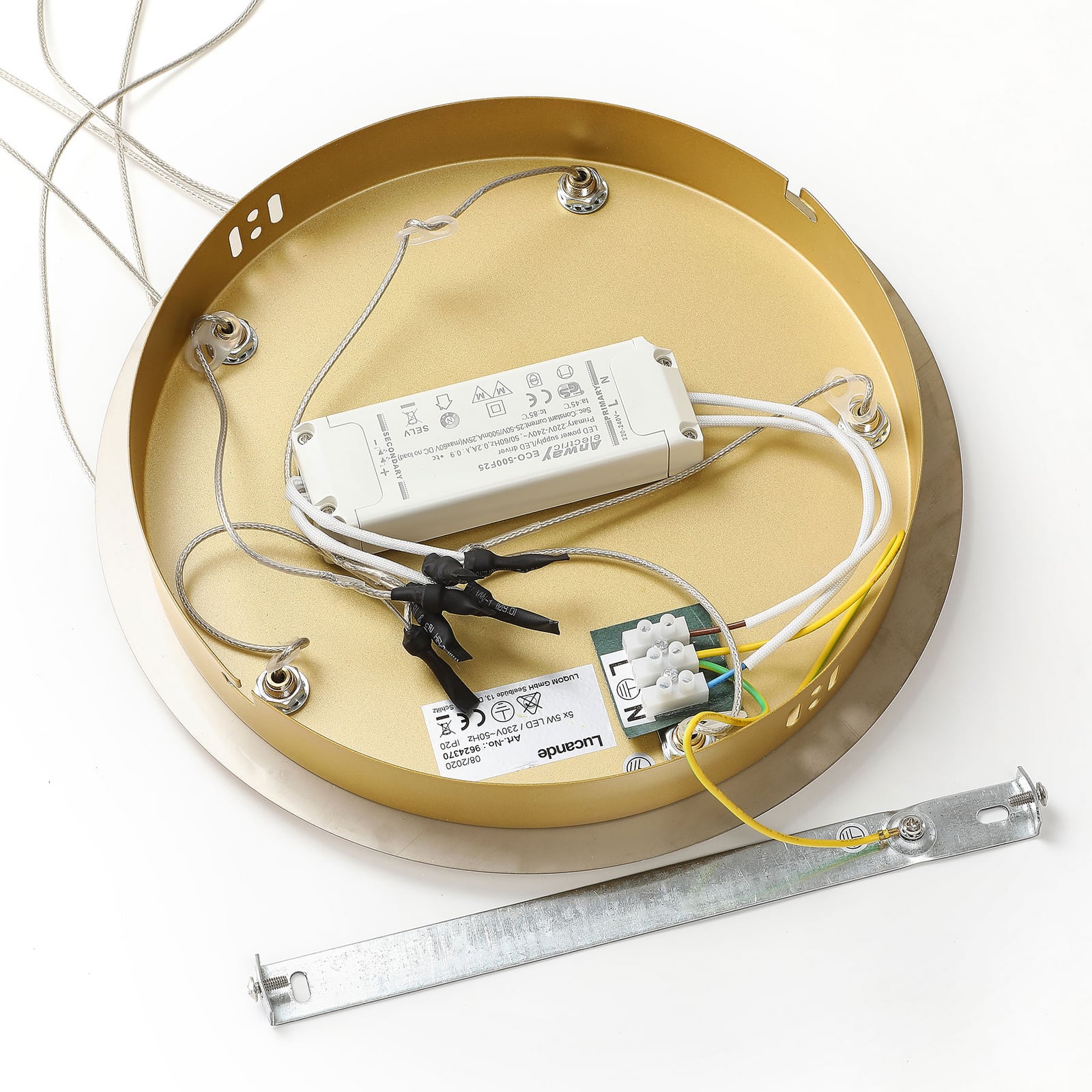 LED pendellampe Hayley 5-lys glass kuleform gull sideprofil