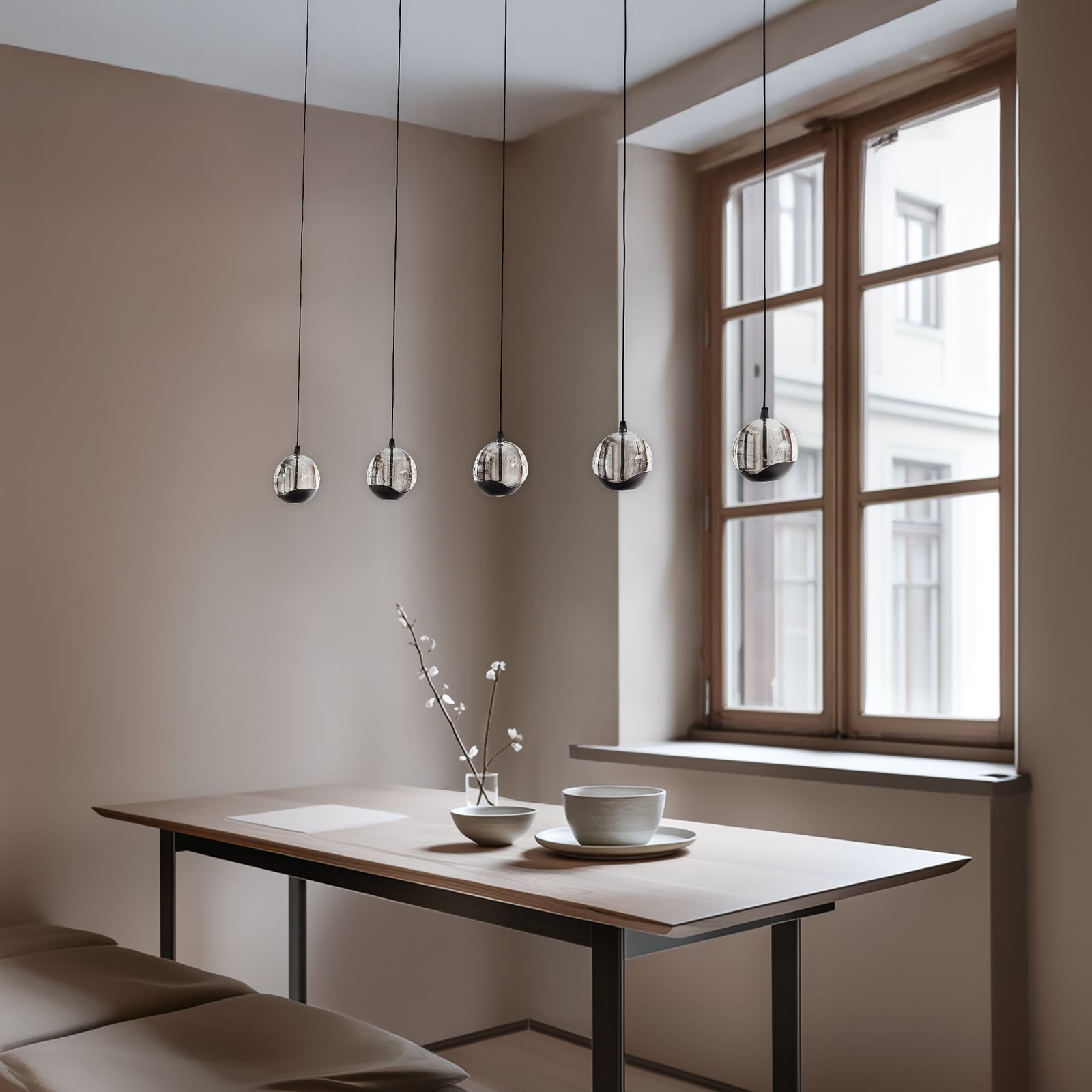 LED pendellampe Hayley 5-lys glass svart 96 cm bakside