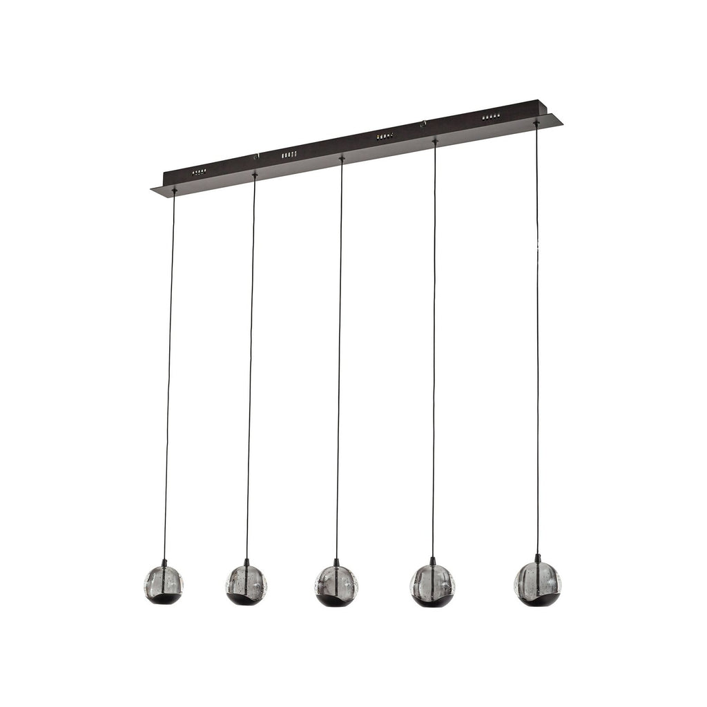 LED pendellampe Hayley 5-lys glass svart 96 cm montert i rom