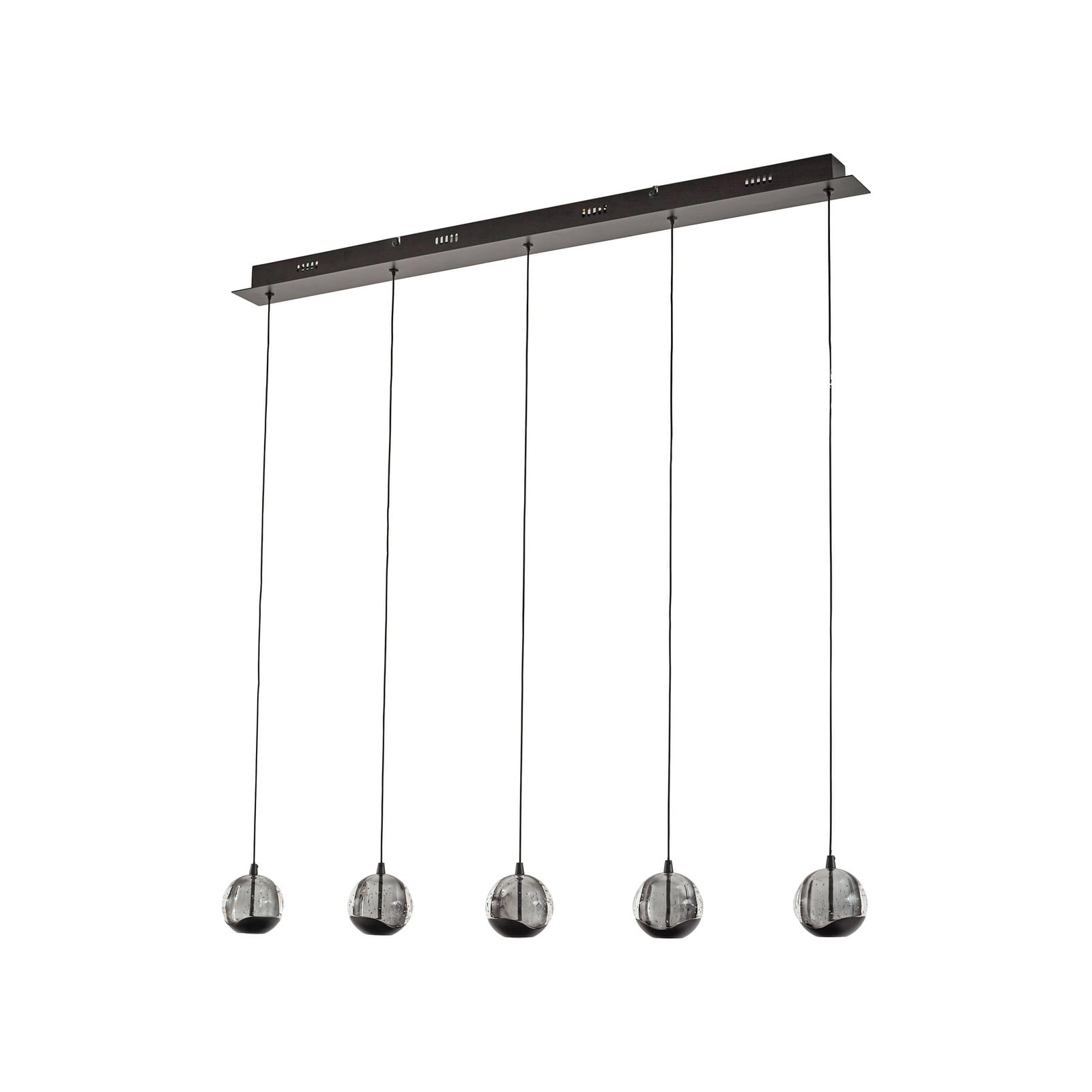 LED pendellampe Hayley 5-lys glass svart 96 cm montert i rom