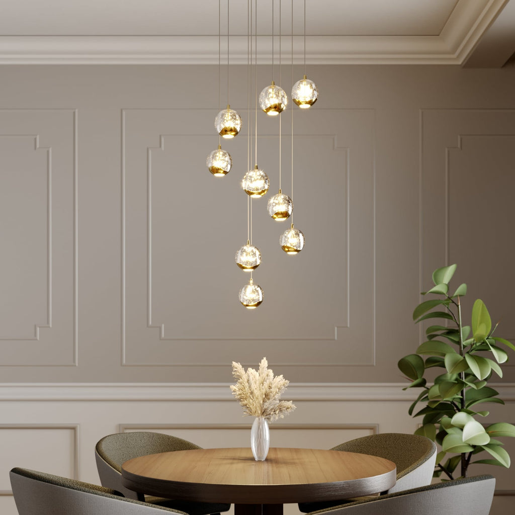 LED pendellampe Hayley 9-lys glass og gull bakside