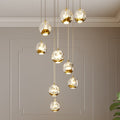 LED pendellampe Hayley 9-lys glass og gull forfra