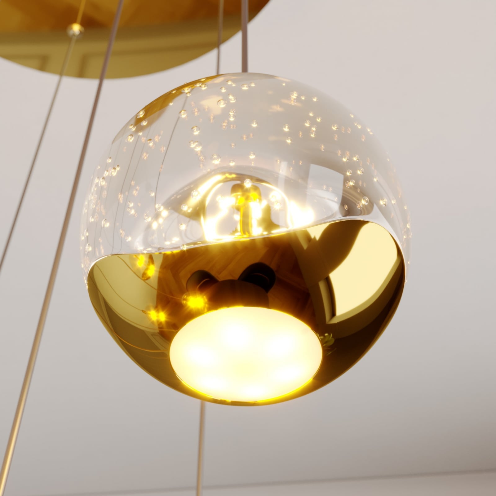 LED pendellampe Hayley 9-lys glass og gull detalj av LED-lys