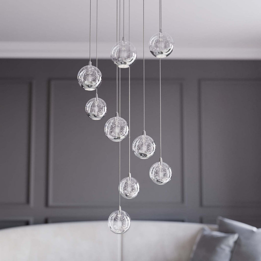 LED pendellampe Hayley 9-lys glass krom Ø40 cm bakside