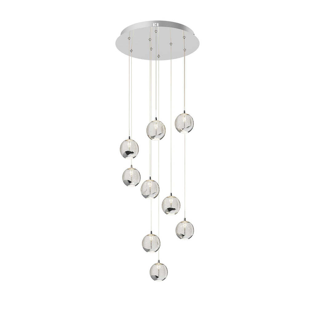 Nærbilde av glassdetaljer på LED pendellampe Hayley 9-lys