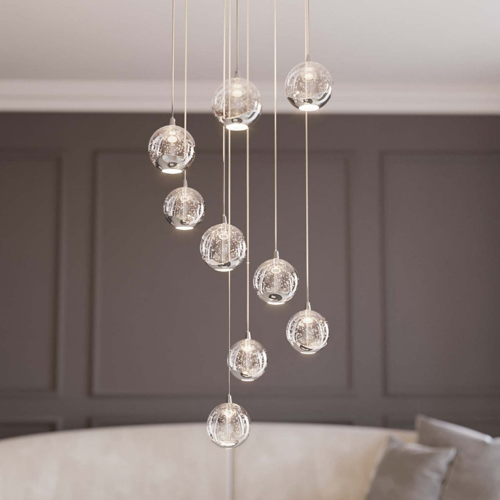 LED pendellampe Hayley 9-lys glass krom Ø40 cm oppheng