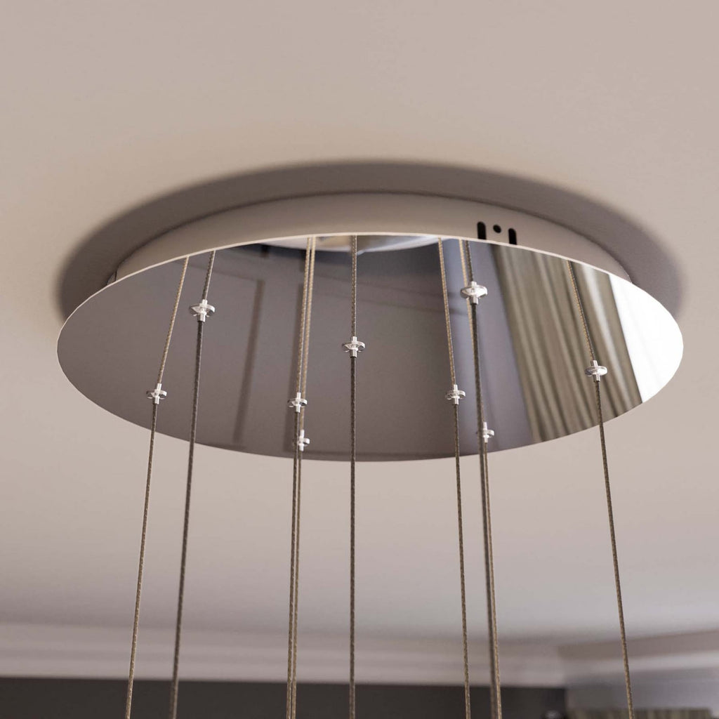 LED pendellampe Hayley 9-lys glass krom Ø40 cm lysdetalj