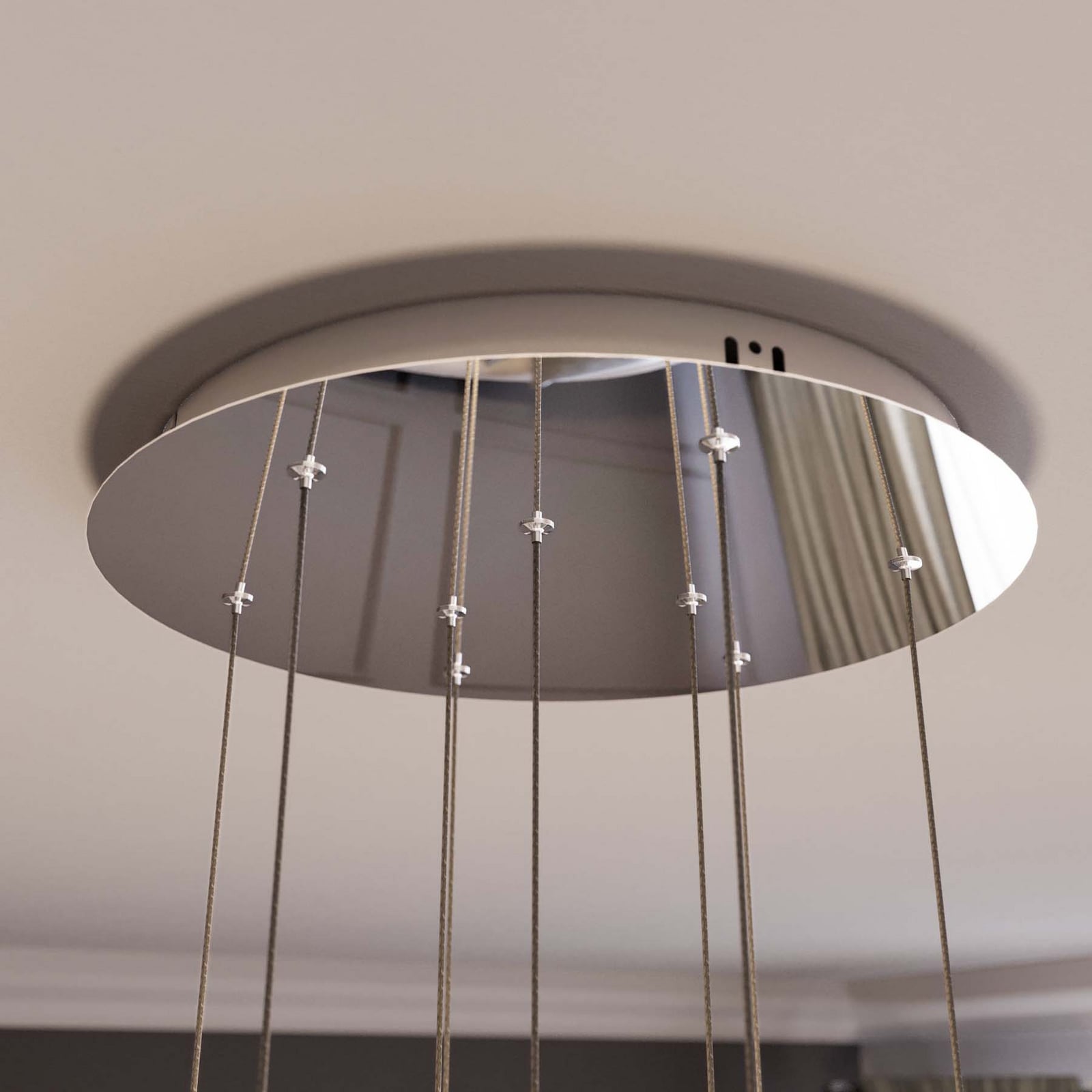 LED pendellampe Hayley 9-lys glass krom Ø40 cm lysdetalj