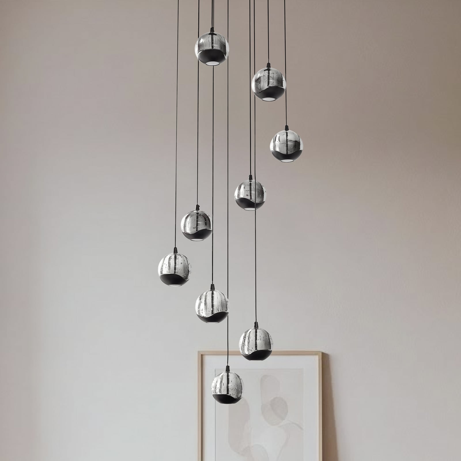 LED pendellampe Hayley 9-lys glass svart forfra