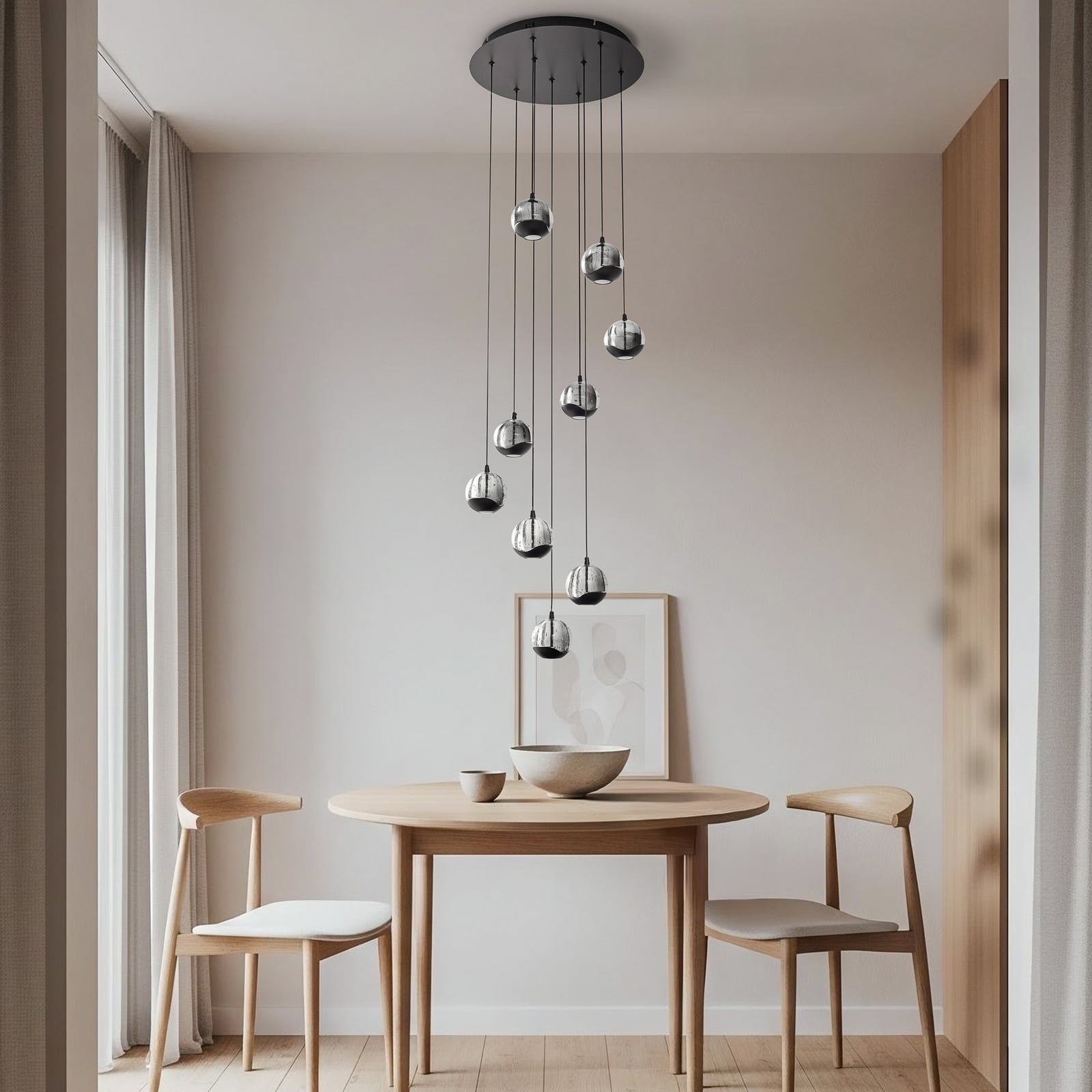 LED pendellampe Hayley 9-lys glass svart bakside